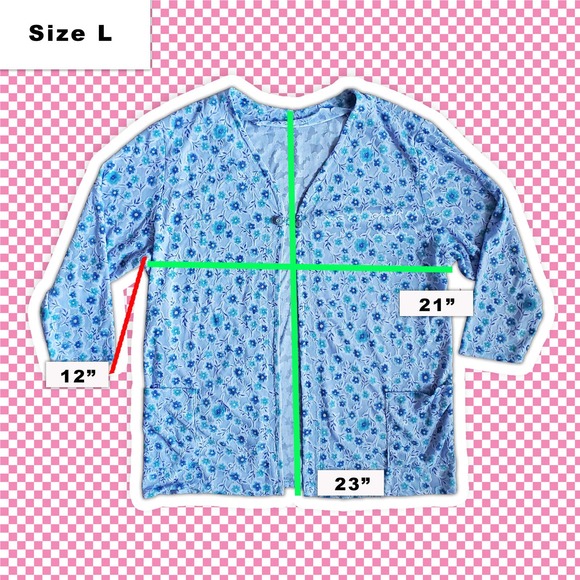 VTG 70s Blue Floral Chain Pattern Open Front Mesh Blouse Handmade Sz L - Picture 3 of 7